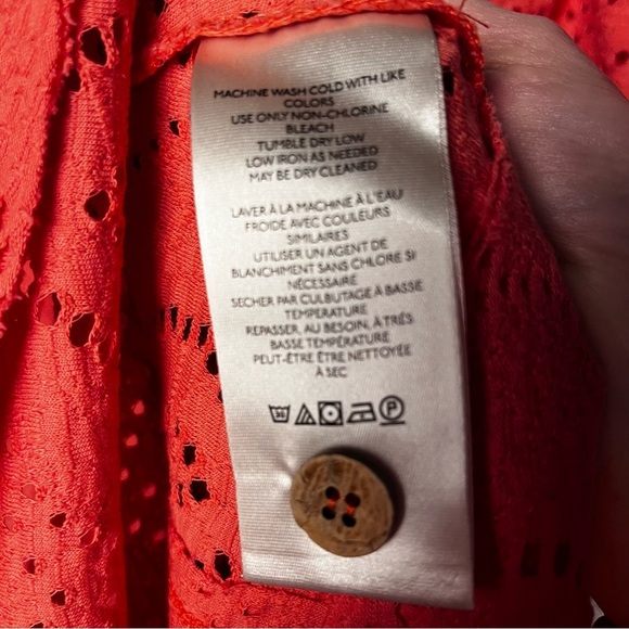 Free People | Orange Eyelet Button Front Puff Sleeve Top, Medium - Picture 9 of 9